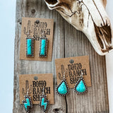 Western Hand Stone Stud Earrings Turquoise bolt bar teardrop