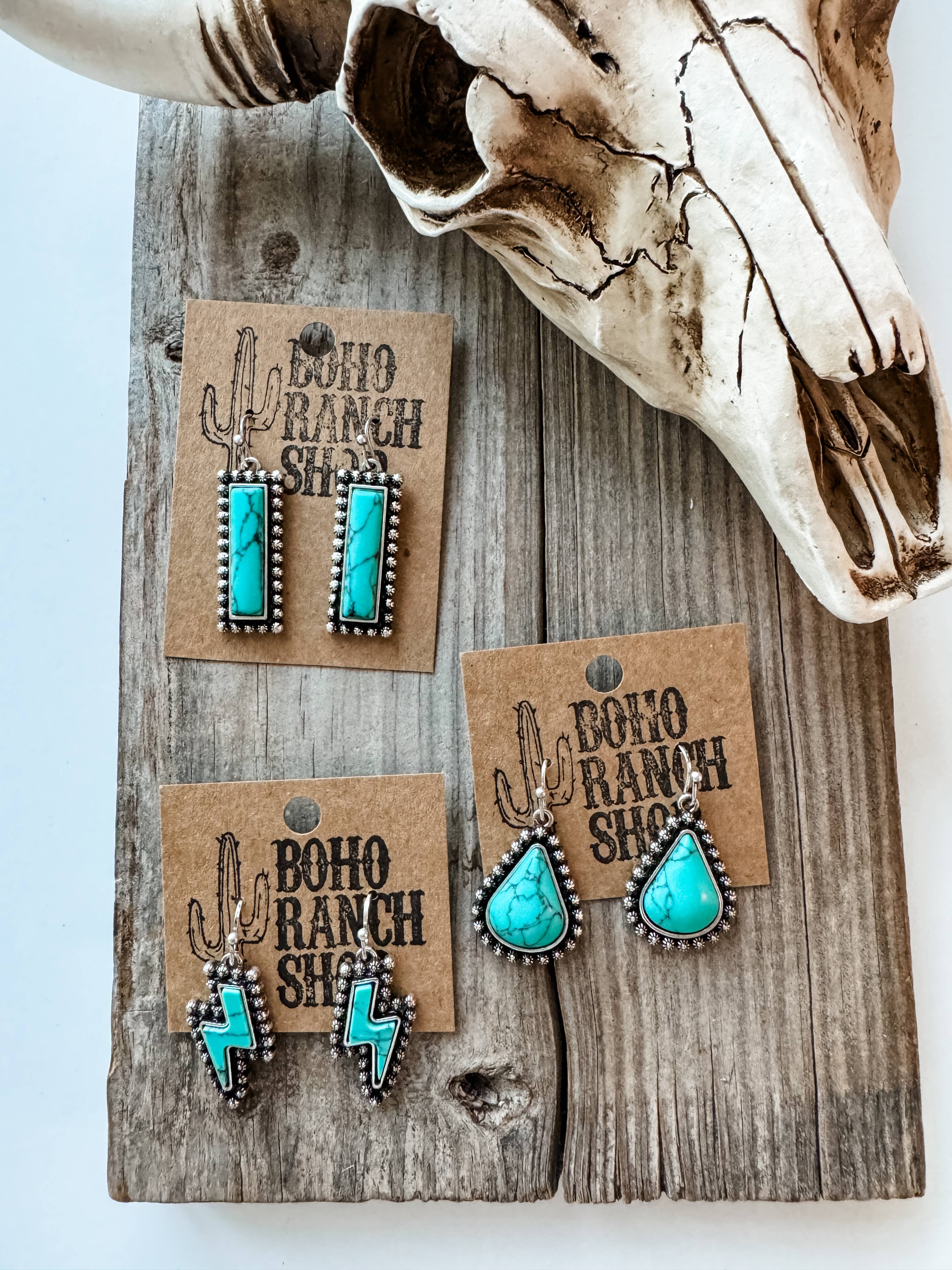 Western Hand Stone Stud Earrings Turquoise bolt bar teardrop