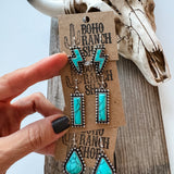 Western Hand Stone Stud Earrings Turquoise bolt bar teardrop