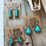 Western Hand Stone Stud Earrings Turquoise bolt bar teardrop