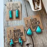 Western Hand Stone Stud Earrings Turquoise bolt bar teardrop