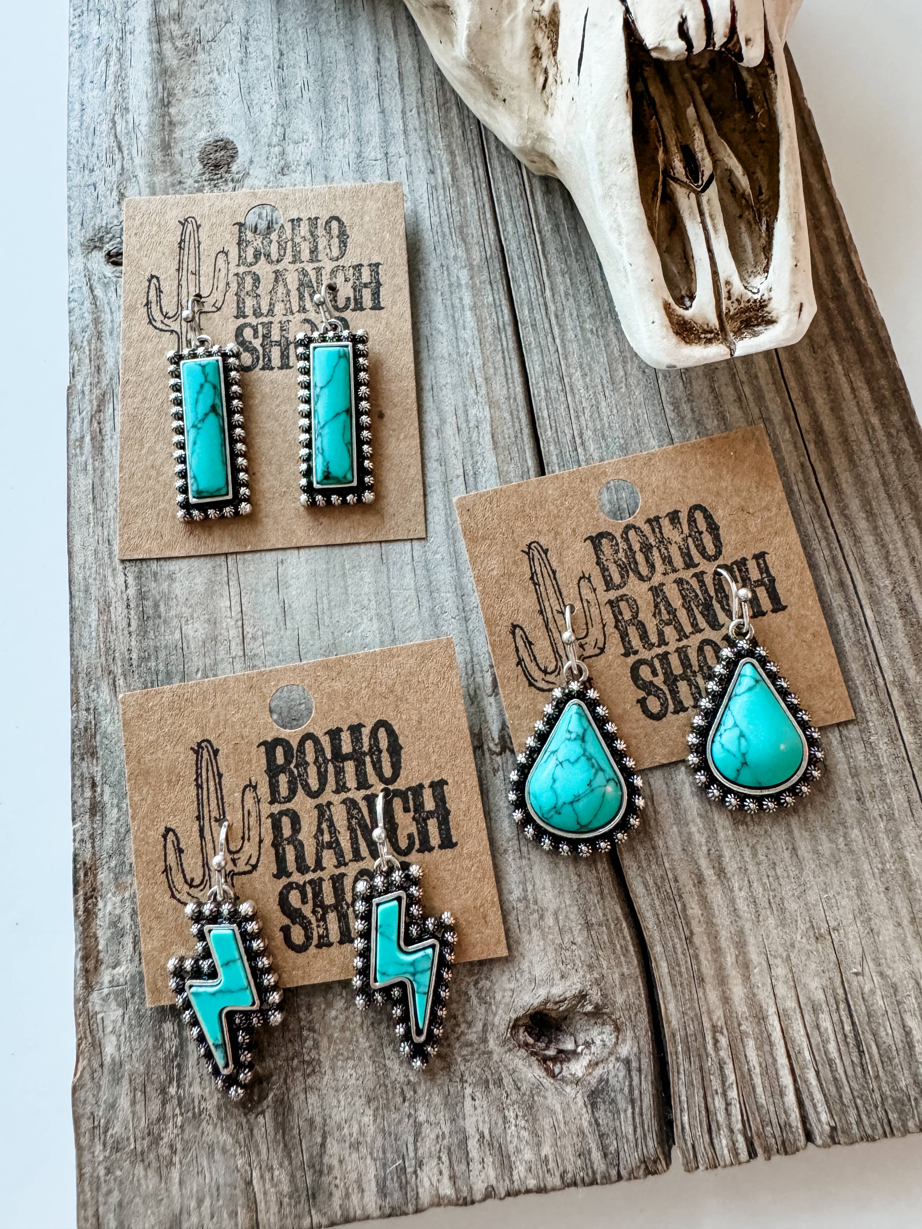 Western Hand Stone Stud Earrings Turquoise bolt bar teardrop