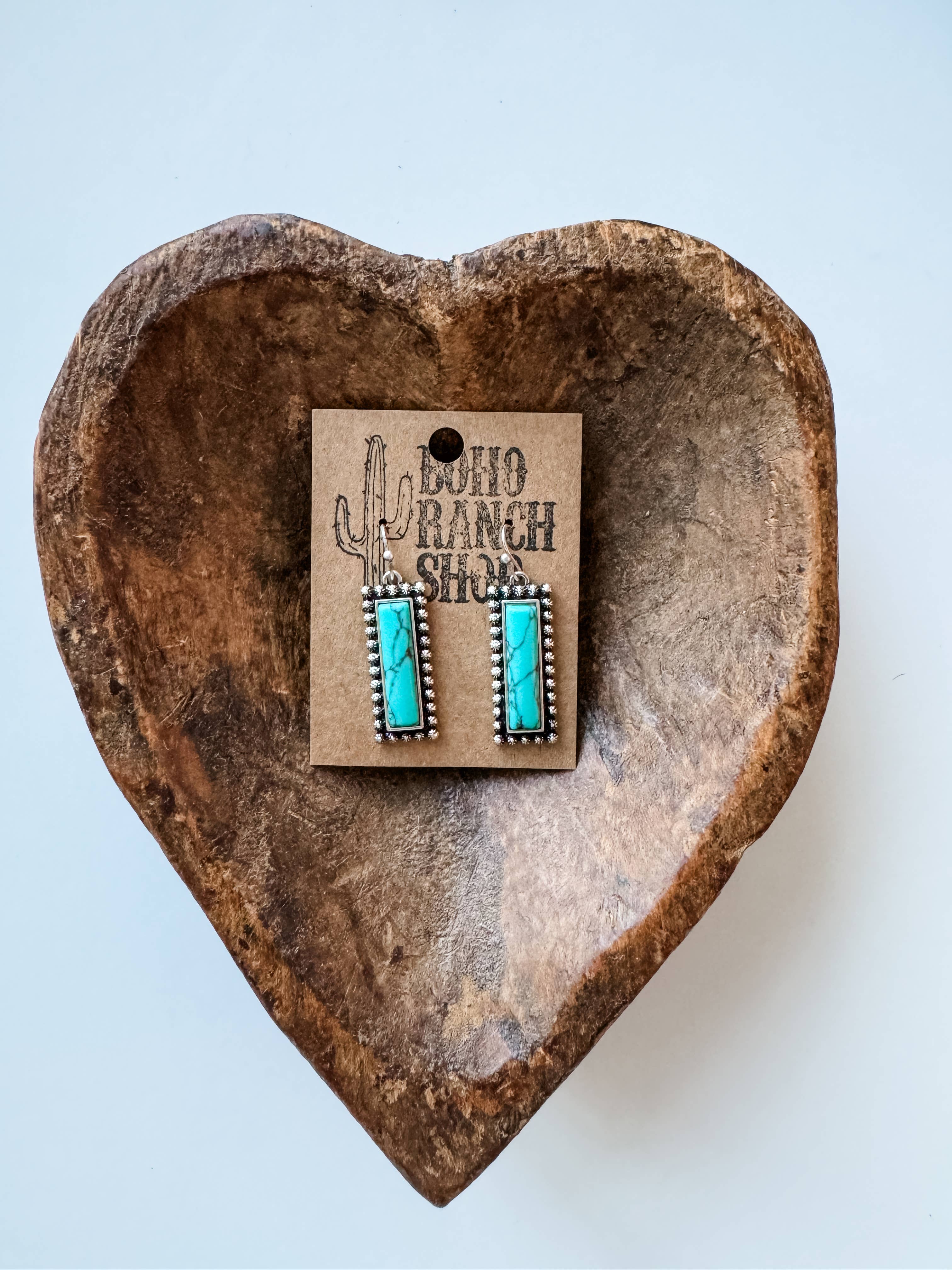 Western Hand Stone Stud Earrings Turquoise bolt bar teardrop