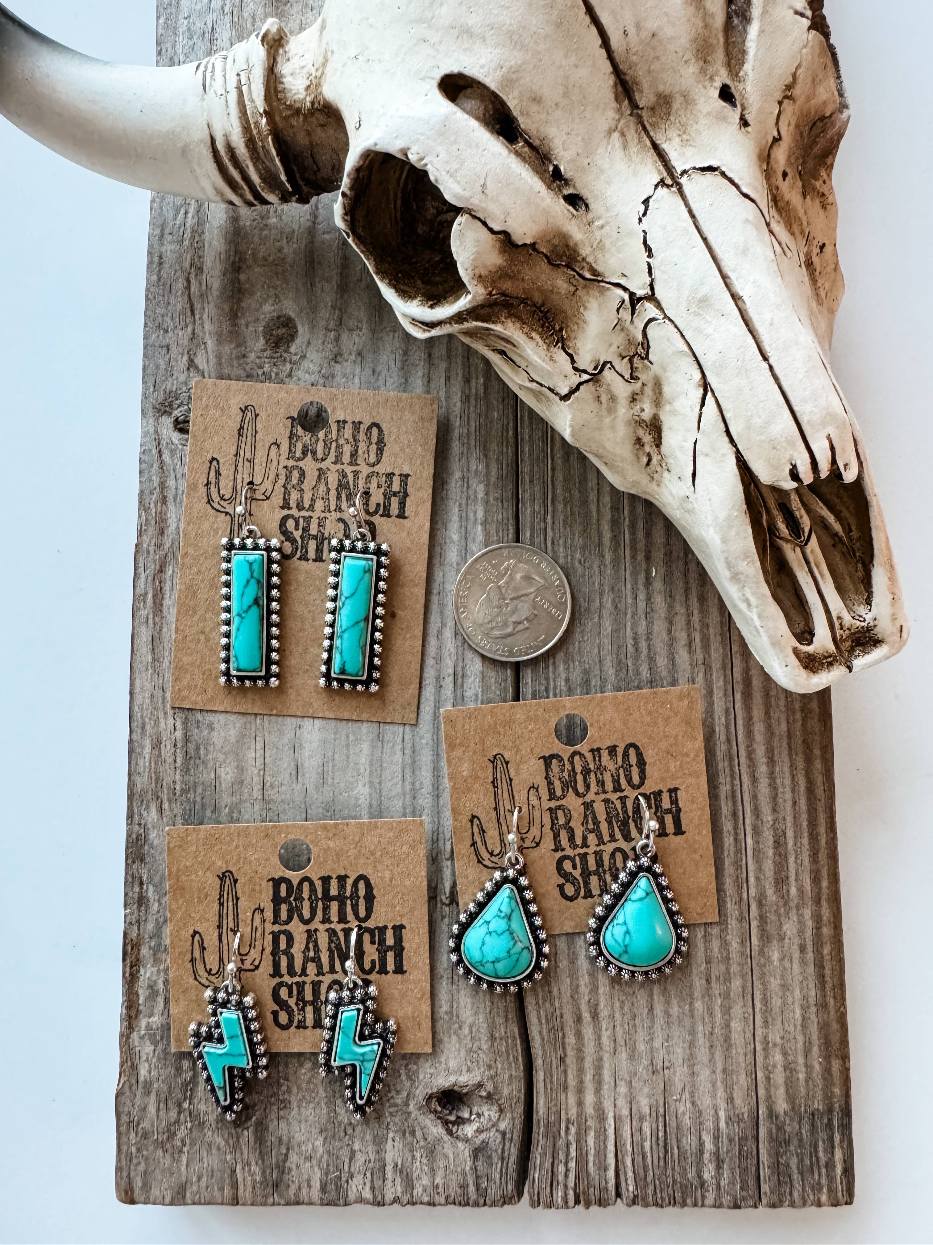 Western Hand Stone Stud Earrings Turquoise bolt bar teardrop