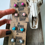 Western Mini Stone Stud Earrings - Heart Square Circle Bar