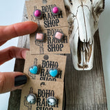 Western Mini Stone Stud Earrings - Heart Square Circle Bar