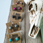 Western Mini Stone Stud Earrings - Heart Square Circle Bar