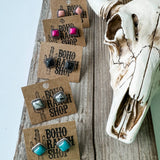 Western Mini Stone Stud Earrings - Heart Square Circle Bar