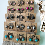 Western Mini Stone Stud Earrings - Heart Square Circle Bar