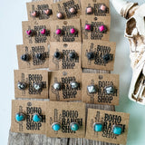 Western Mini Stone Stud Earrings - Heart Square Circle Bar