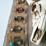 Western Mini Stone Stud Earrings - Heart Square Circle Bar