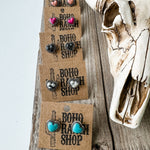 Western Mini Stone Stud Earrings - Heart Square Circle Bar