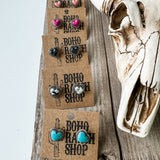 Western Mini Stone Stud Earrings - Heart Square Circle Bar