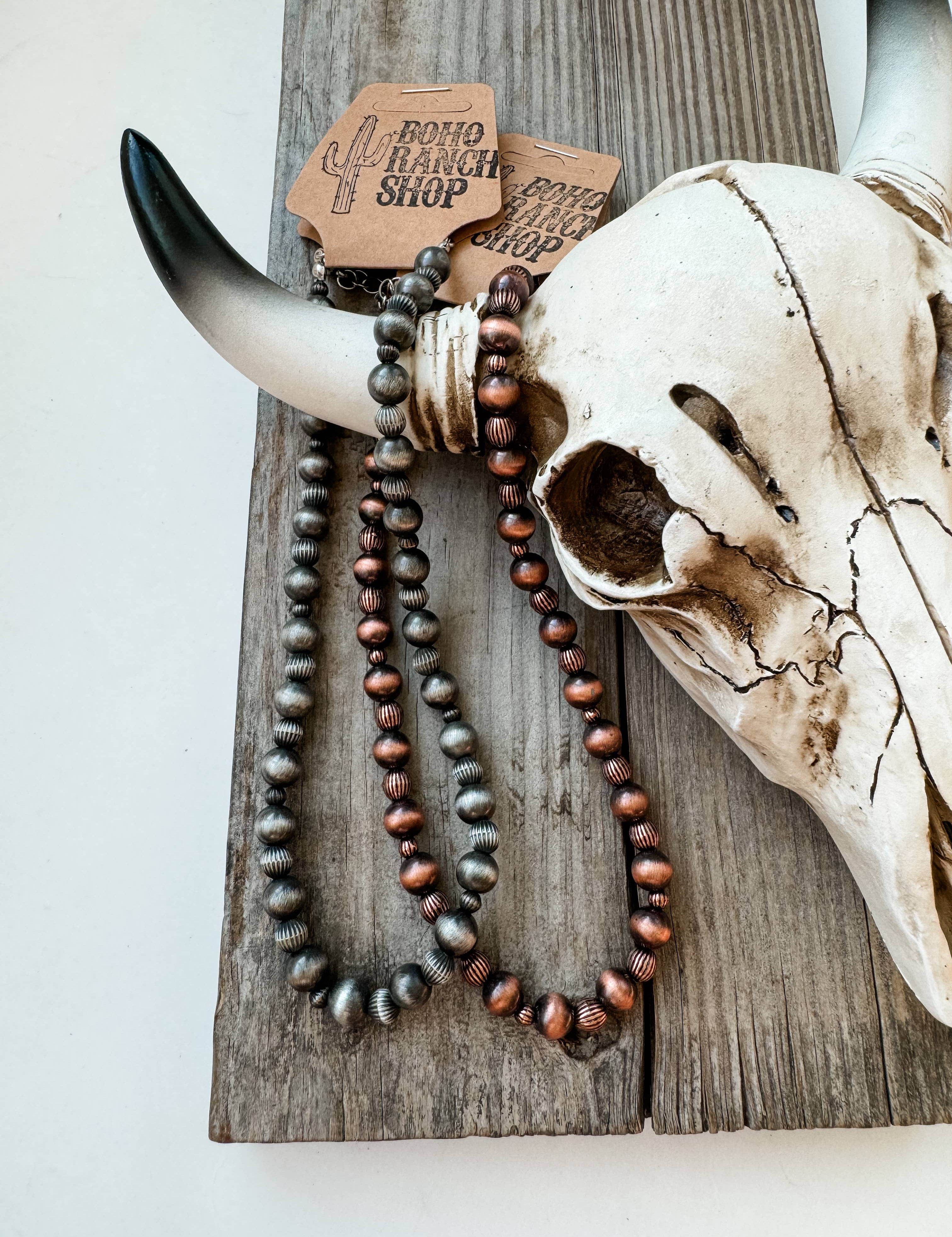 Western Navajo Style Pearl and Bead 14” Necklace