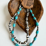 Western Navajo Style Pearl with Stone Necklace