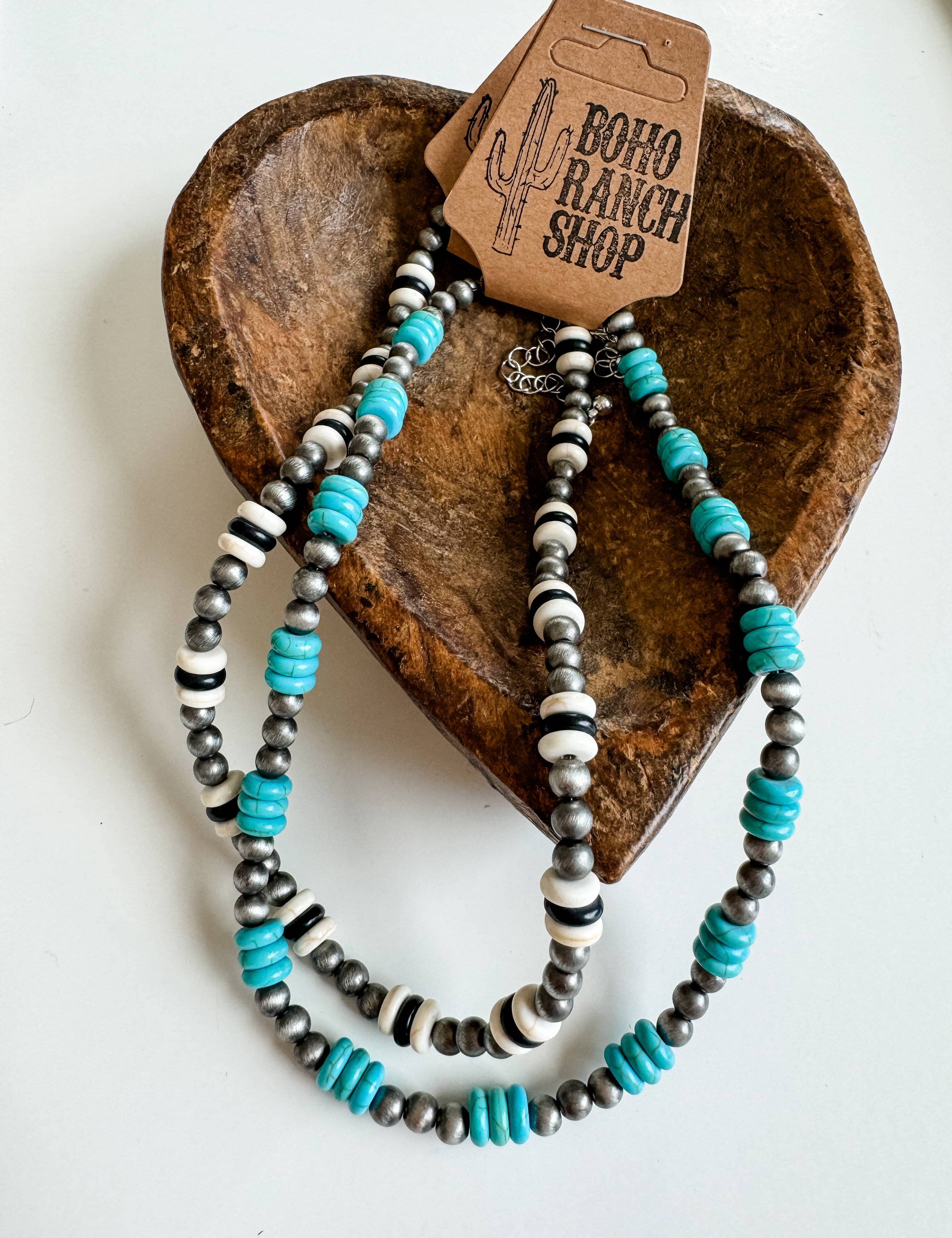 Western Navajo Style Pearl with Stone Necklace