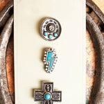 Western Turquoise Silvertone Pin Set - Trucker hat, purse