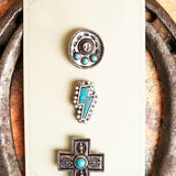 Western Turquoise Silvertone Pin Set - Trucker hat, purse
