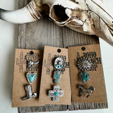 Western Turquoise Silvertone Pin Set - Trucker hat, purse