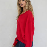 Chloe Cozy V-Neck Sweater in Pink