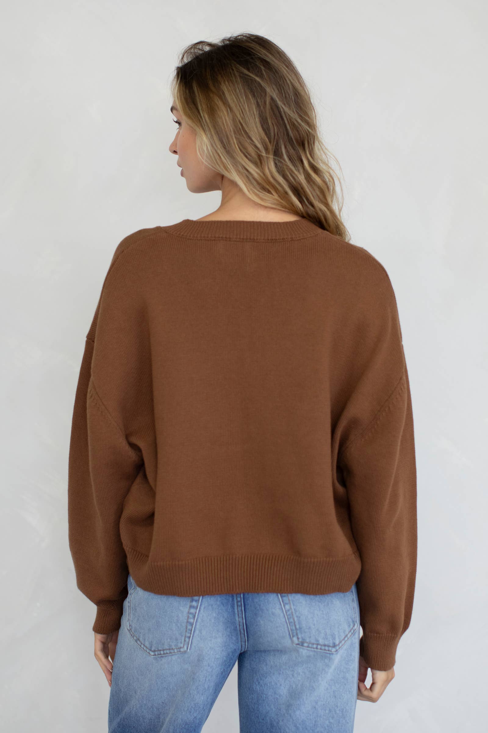 Chloe Cozy V-Neck Sweater in Pink