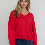 Chloe Cozy V-Neck Sweater in Pink