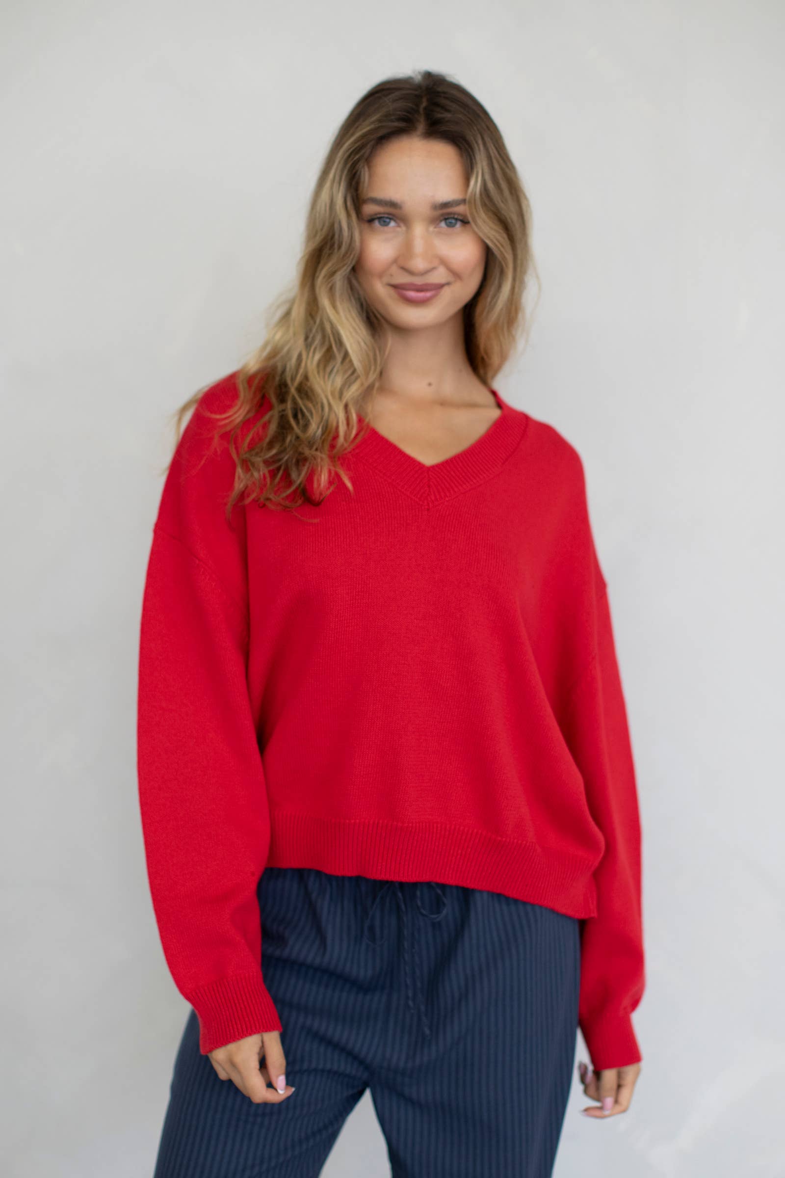 Chloe Cozy V-Neck Sweater in Pink