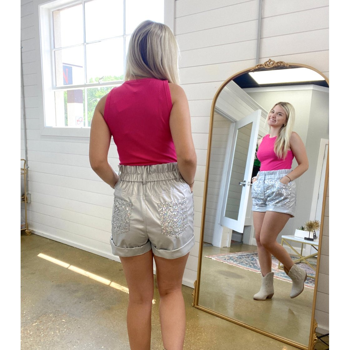 Fun Flair Sequin Faux Leather Shorts