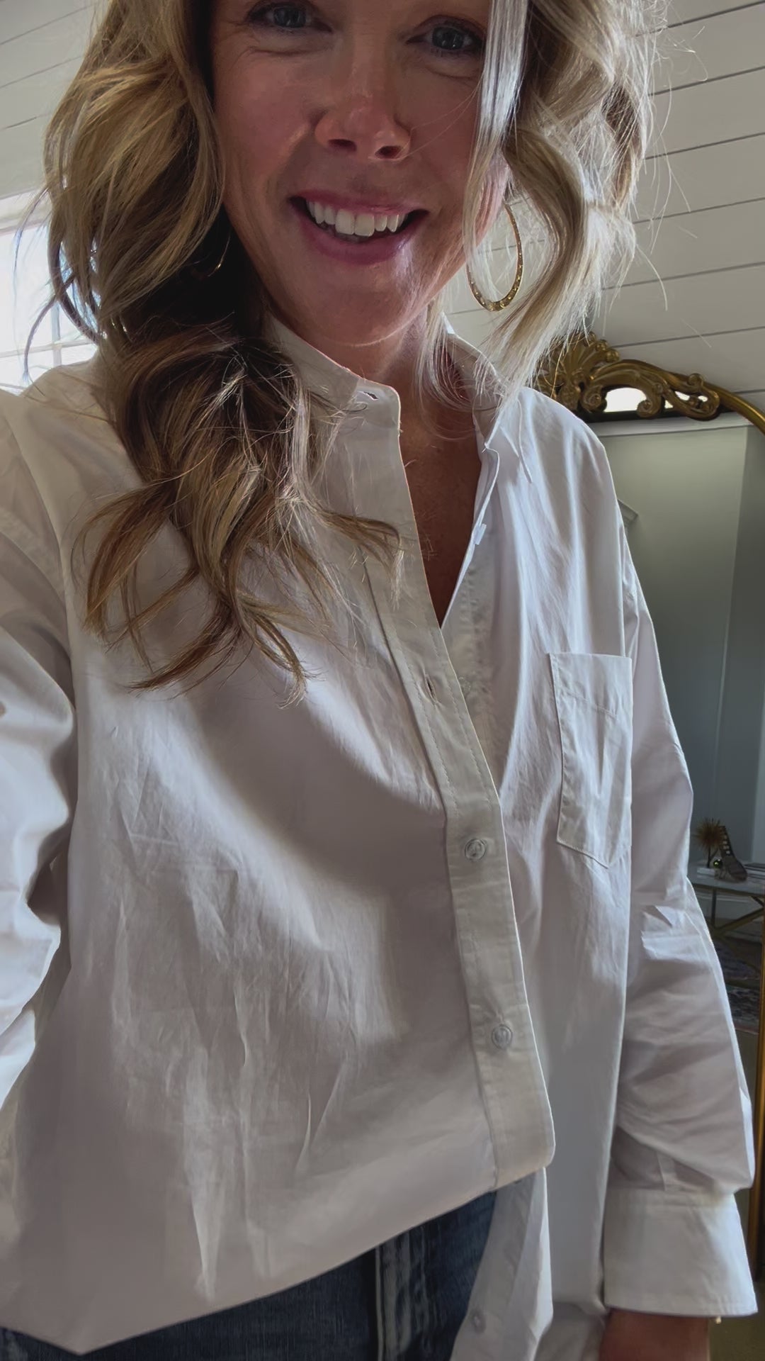 Kellie Long Sleeve Button Down Top in White