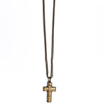 Burnished Gold Double Chain Necklace With Hammered Cross