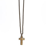 Burnished Gold Double Chain Necklace With Hammered Cross