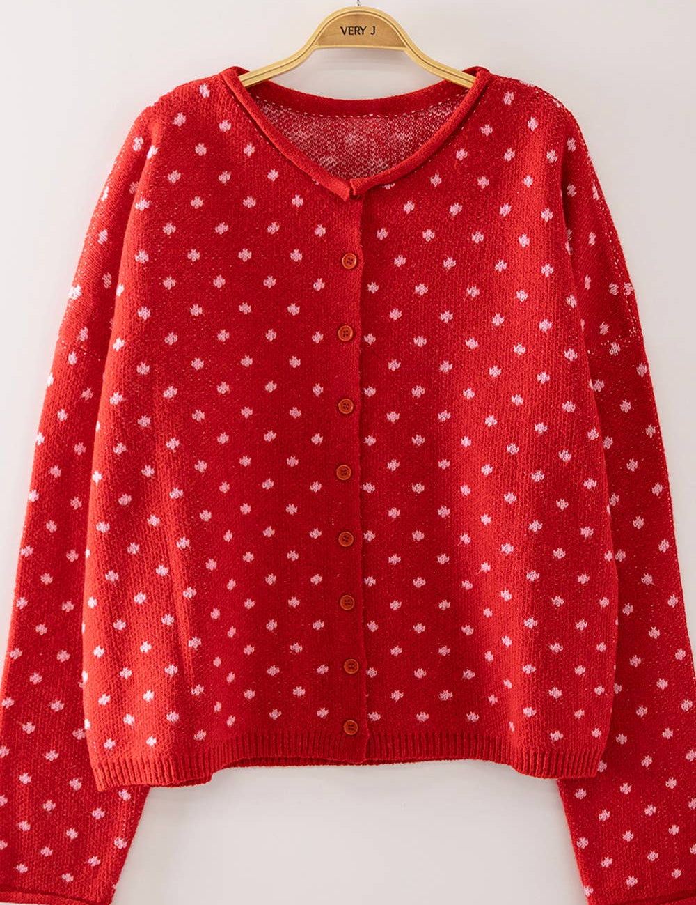 Holiday Red Polka Dot Knit Cardigan Sweater
