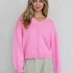 Chloe Cozy V-Neck Sweater in Pink