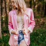 Boss Babe Metallic Faux Leather Blazer Pink