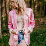 Boss Babe Metallic Faux Leather Blazer Pink