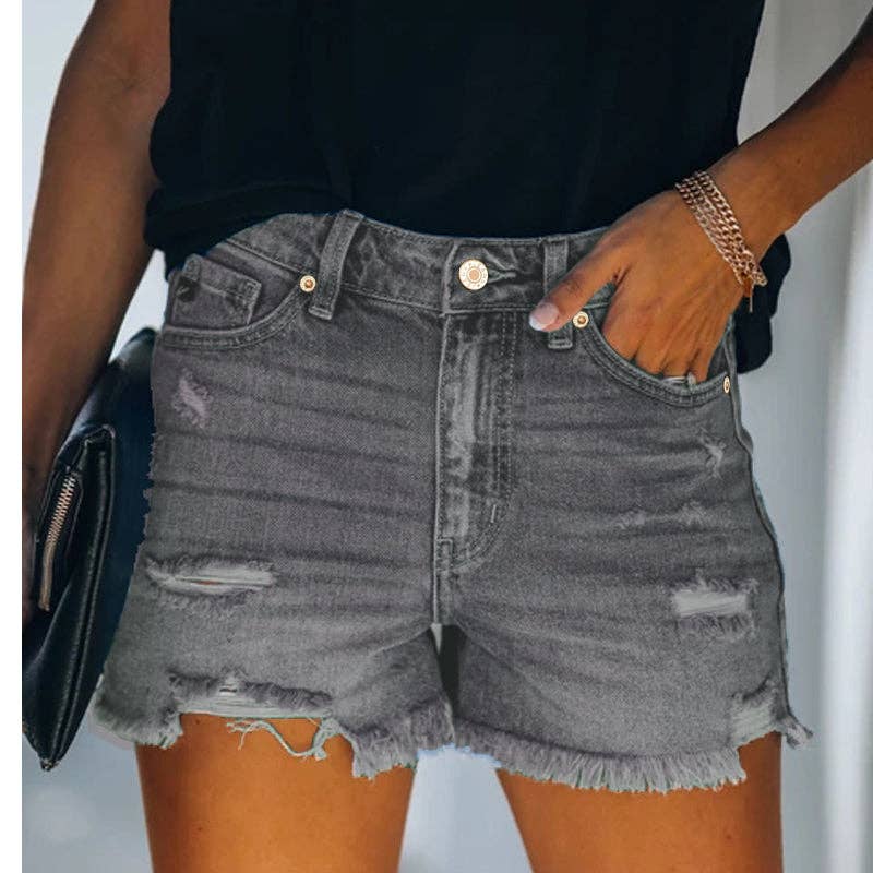 Summer Edge High-Rise Denim Shorts in Grey