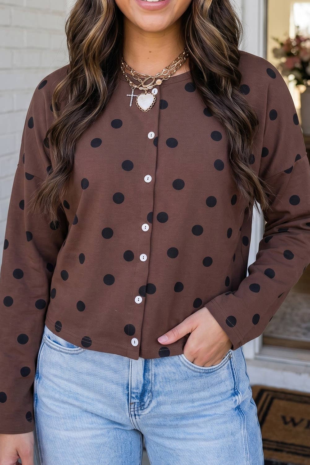 Dot About Town Button-Front Cardigan
