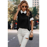 Sophisticated Ruffle Sleeve Blouse with Sweater Overlay in Black