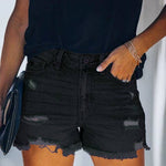 Summer Edge High-Rise Denim Shorts in Grey