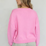 Chloe Cozy V-Neck Sweater in Pink