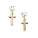 Clear Stone Cross Dangle Earrings - Gold - Easter