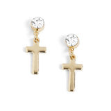 Clear Stone Cross Dangle Earrings - Gold - Easter