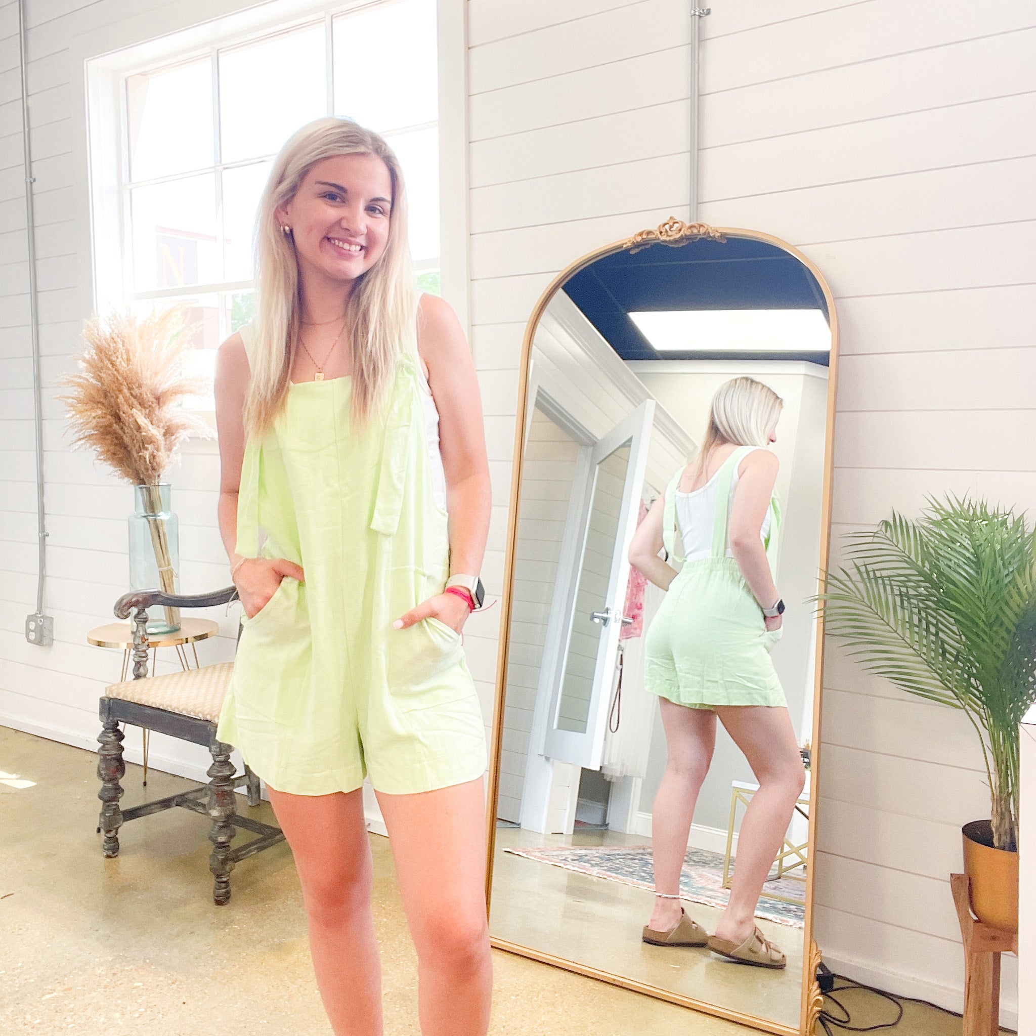 Justine Cotton Pocketed Romper in Mint Green