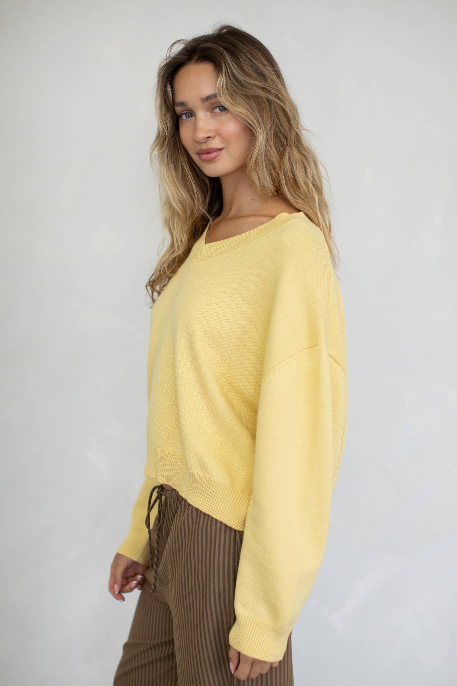 Chloe Cozy V-Neck Sweater in Pink