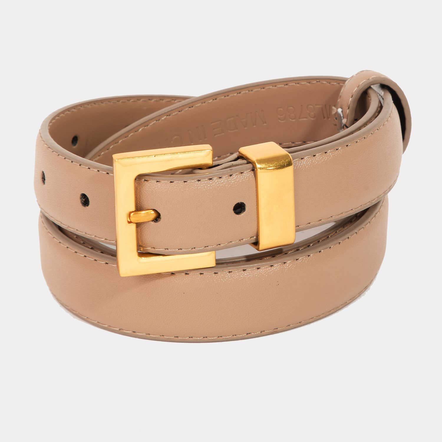 Genuine Leather Square Buckle Belt in Taupe