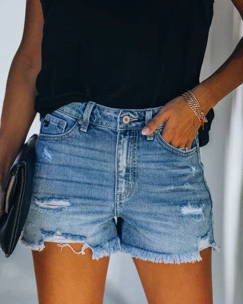 Summer Edge High-Rise Denim Shorts in Grey