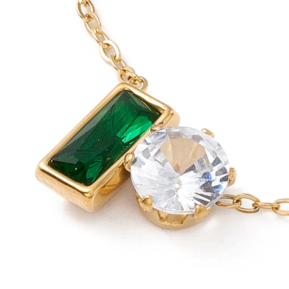 Green Rectangle w/Cubic Zirconia Necklace