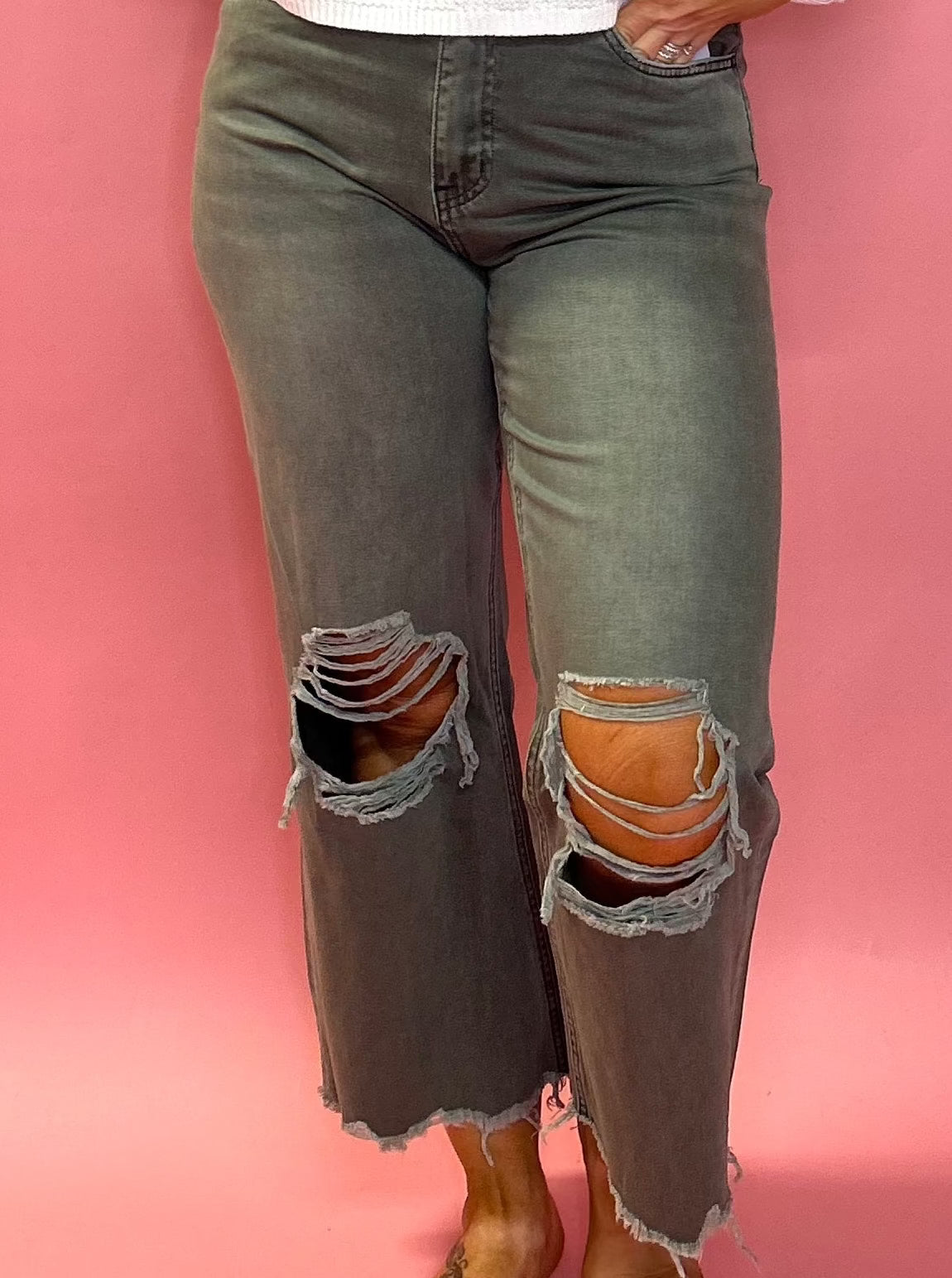 90's Vintage Crop Flare Denim in Olive
