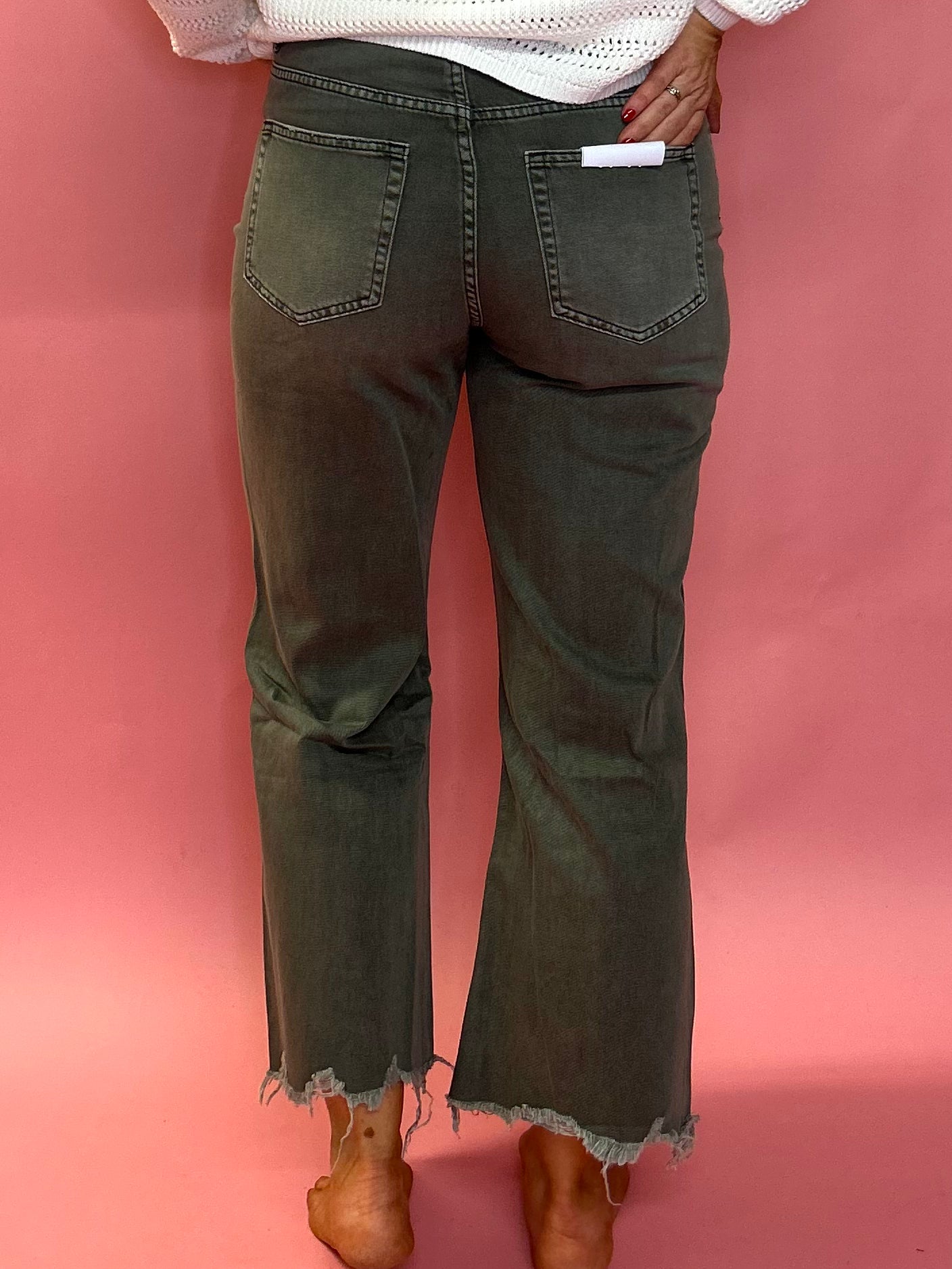 90's Vintage Crop Flare Denim in Olive