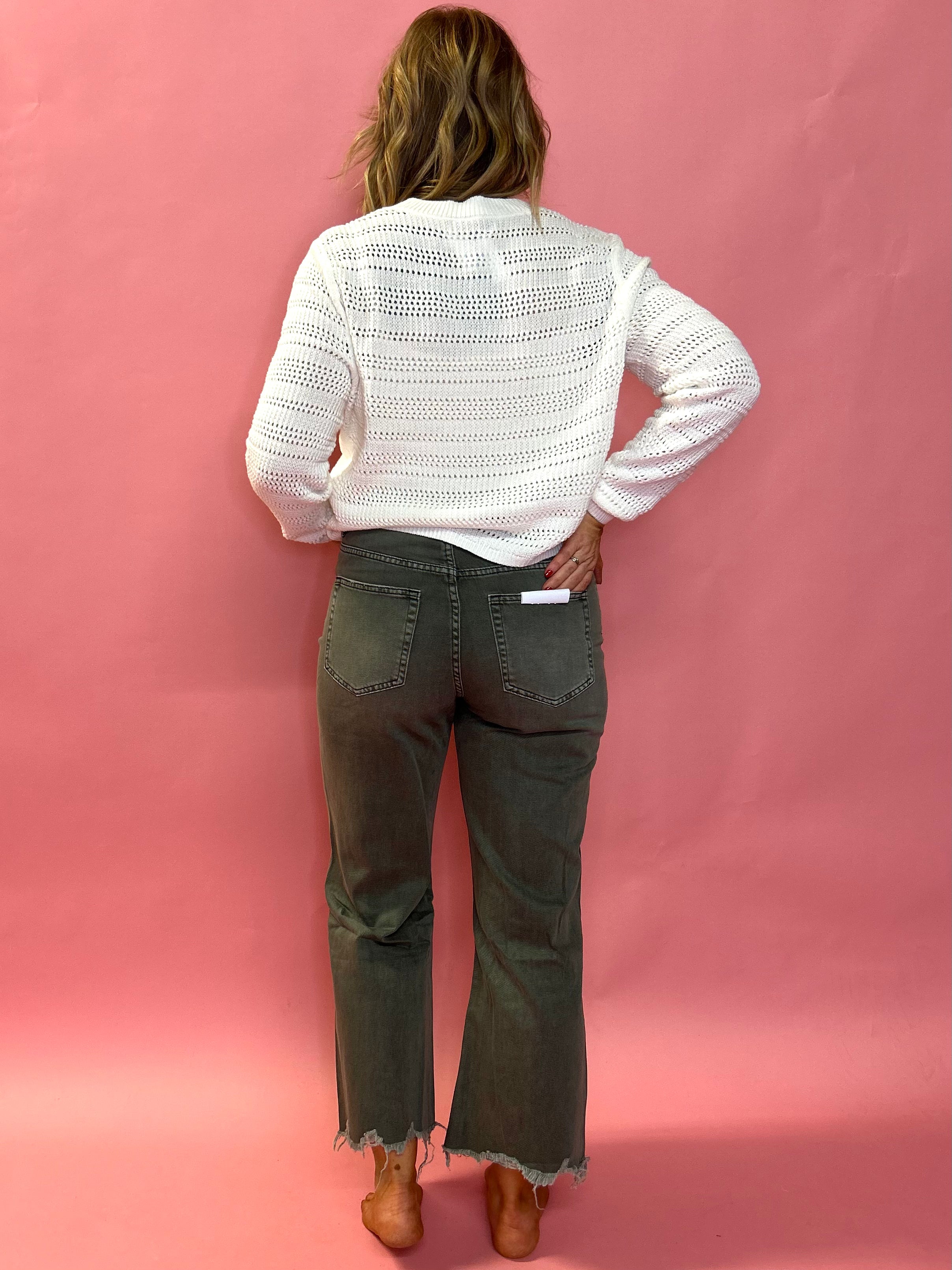 90's Vintage Crop Flare Denim in Olive